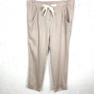 Saint Tropez West Womens Linen Pants Drawstring Waist Fixed Cuffs Tan Size 8